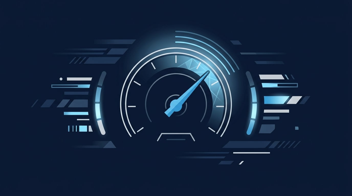 A speedometer gauge representing website speed and Core Web Vitals performance.