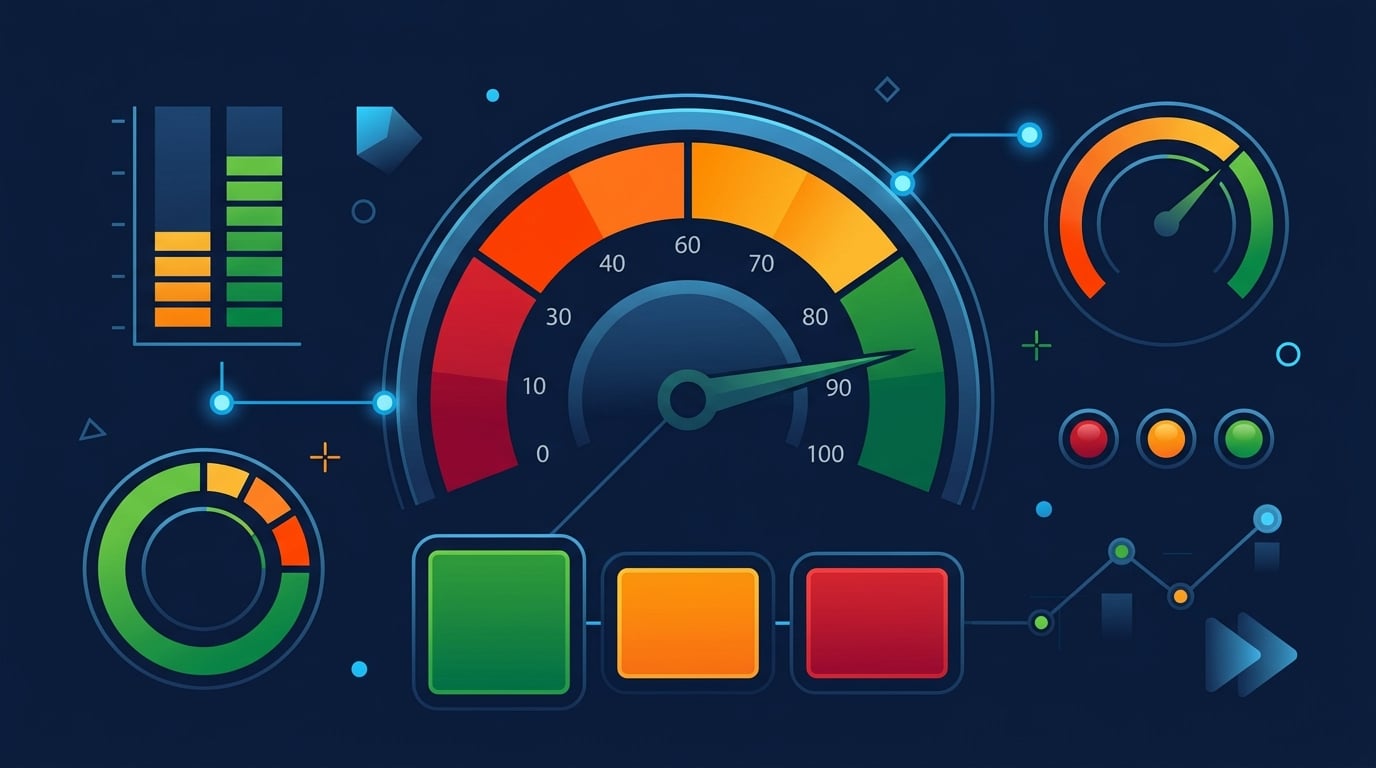 A dashboard with green, amber, orange, and red status indicators representing the grading labels.